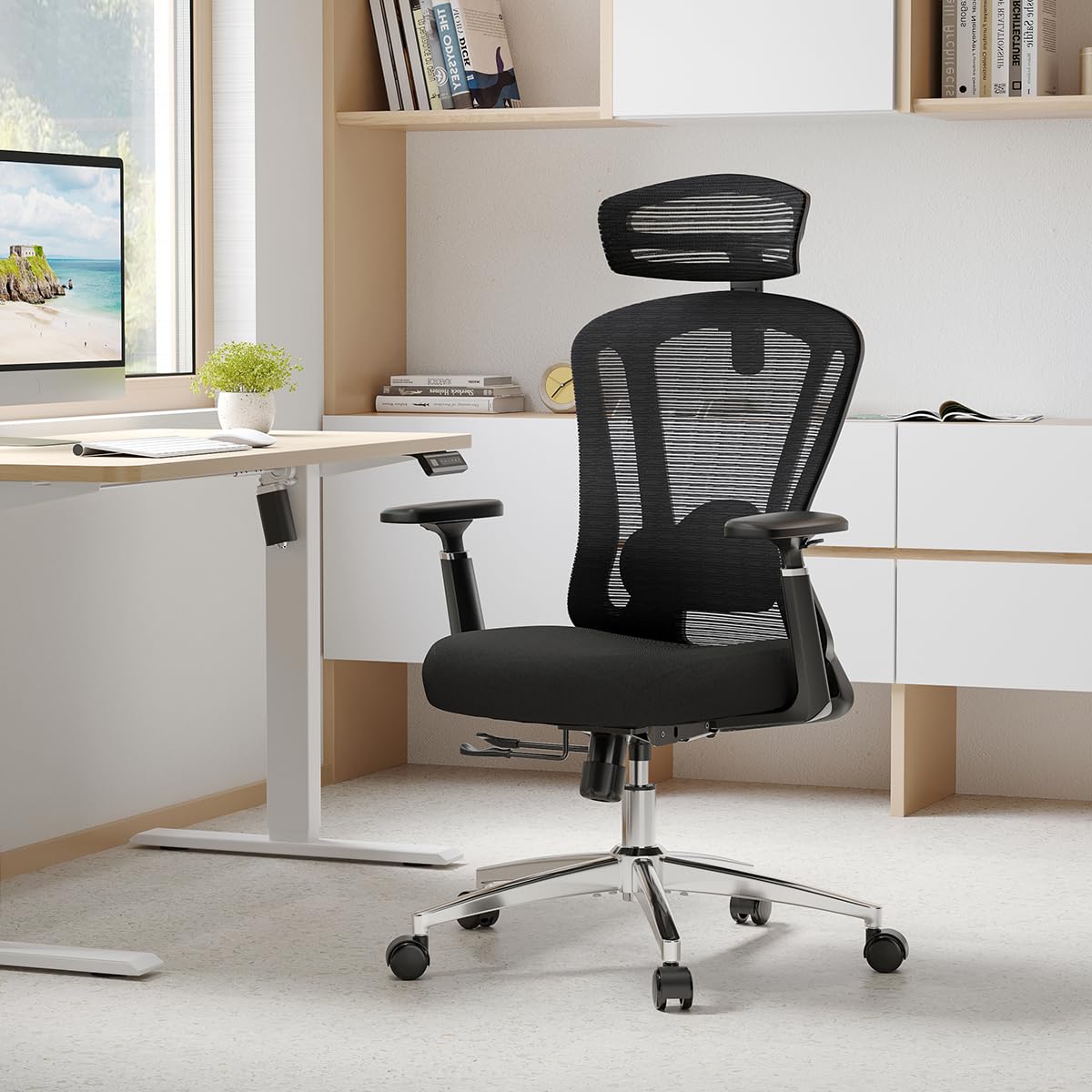 Ergonomic Office Chair with Footrest, Mesh Office Desk Chair with Headrest