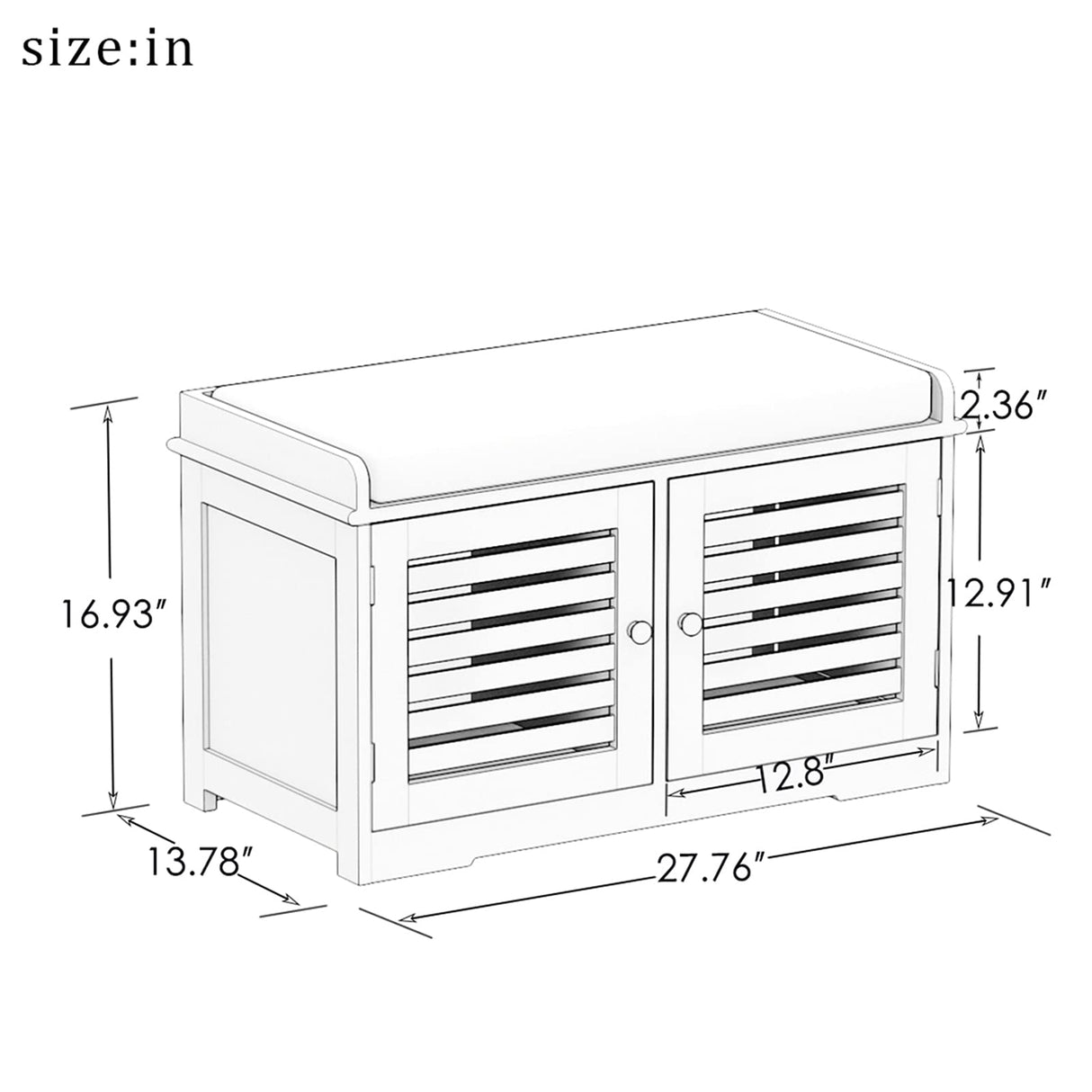 Shoe Storage Benches White Shoe Rack Bench with 2 Doors & Padded Seat Cushion in Grey Shoe