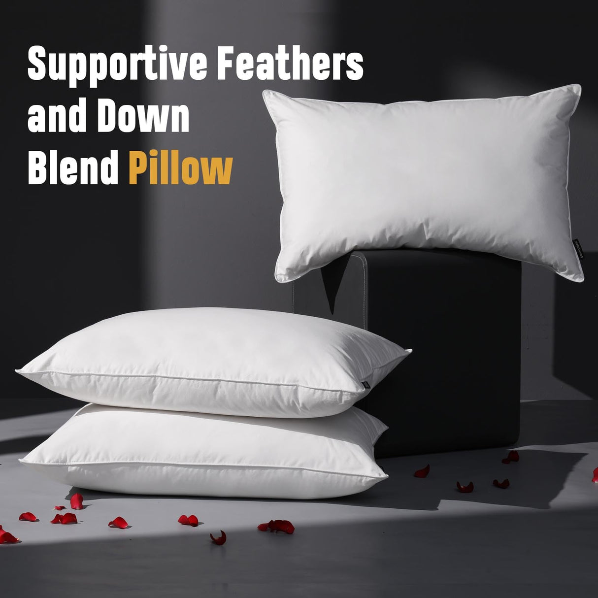 Down Pillow King Size Set of 2 Pack,100% Cotton Hotel Collection Bed Pillows for Sleeping,Soft Support Medium Firm Down Surrounded Pillows for Side Back Stomach Sleepers 20" x 36"