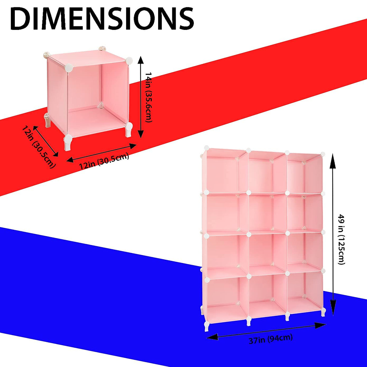 12-Cube Bookshelf Closet Organizer Storage Shelves Cubes Organizer Plastic Square