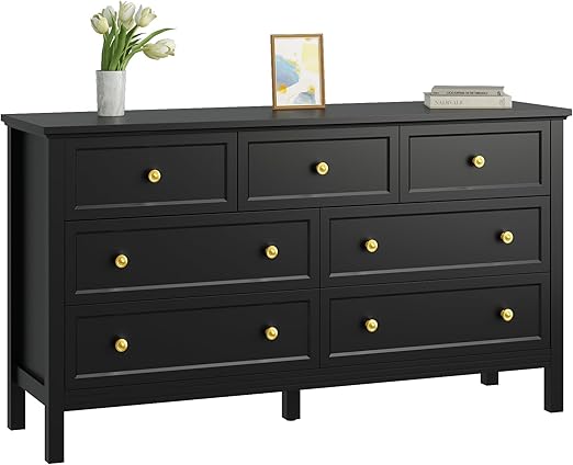 White Dresser for Bedroom, 7 Drawer Dresser with Wide Drawers