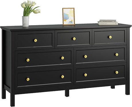 White Dresser for Bedroom, 7 Drawer Dresser with Wide Drawers