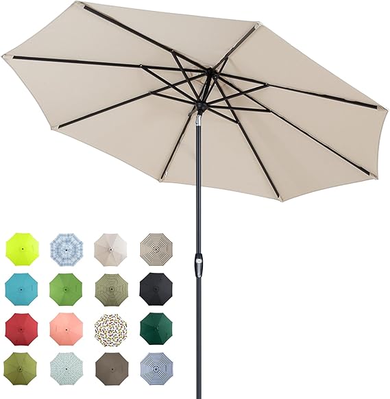 10ft Patio Market Outdoor Table Umbrella with Auto Tilt and Crank