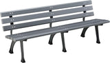 6'L Outdoor Park Bench with Backrest, Recylced Plastic Slats, Wrought Iron Frame