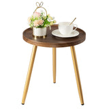 Round Side Table, Metal Legged Accent Table with Wooden Tray, Small Round End Table