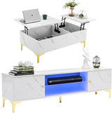 41" Marble White Cool Coffee Table for Living Room,Rectangular Glossy Smart Contemporary Center