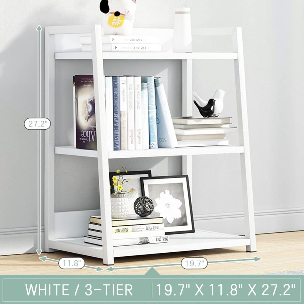 IOTXY 3 Tier Open Bookshelf - Steel and Wood Display Stand, 50CM Width Floor-Standing Bookcase, White
