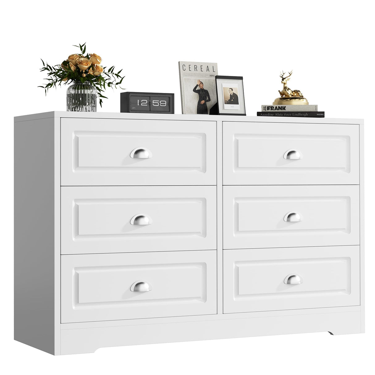 Dresser for Bedroom with 6 Drawers, White Double Dresser & Chest of Drawers Wooden