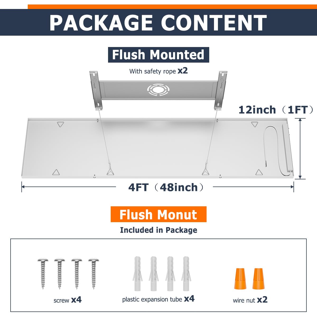 1x4 LED Flat Panel Ceiling Light - Dimmable 5CCT, 24W/30W/40W, 4980LM, 2-Pack