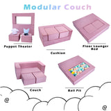 Modular Kids Play Couch Sofa – Pink Convertible Toddler Couch, Fold-Out Plush Foam Chair for Children’s Playroom