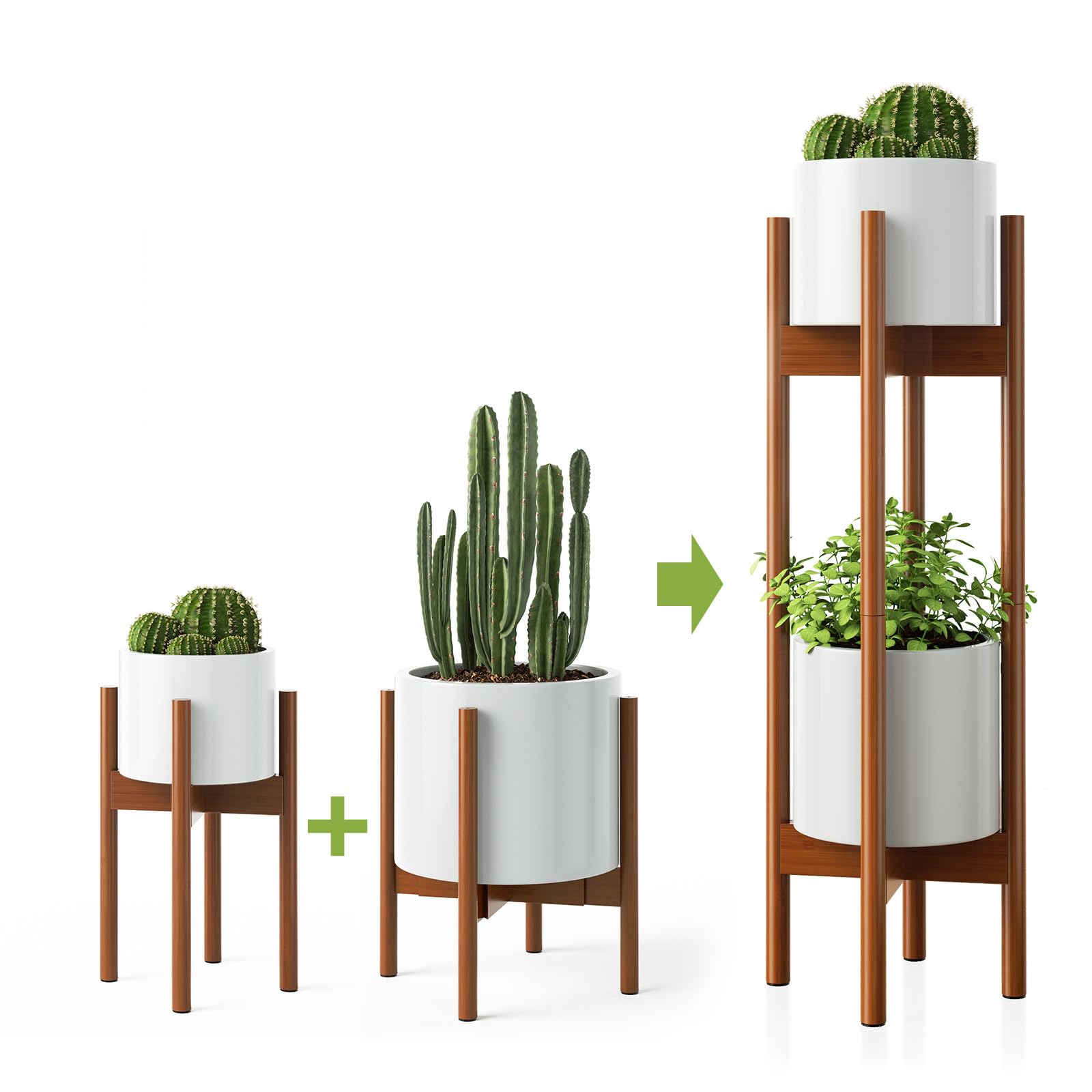 2 Pack Mid Century Modern Plant Stands with Adjustable Width 8" to 12"