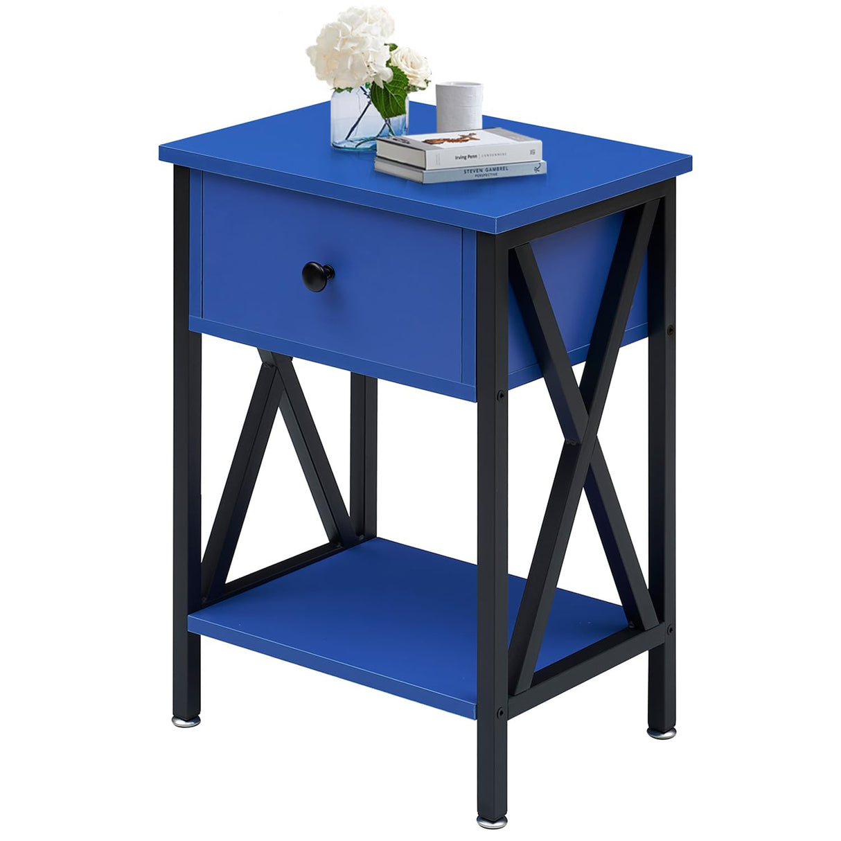 Modern Side End Table, Nightstand Storage Shelf with Bin Drawer for Living Room,