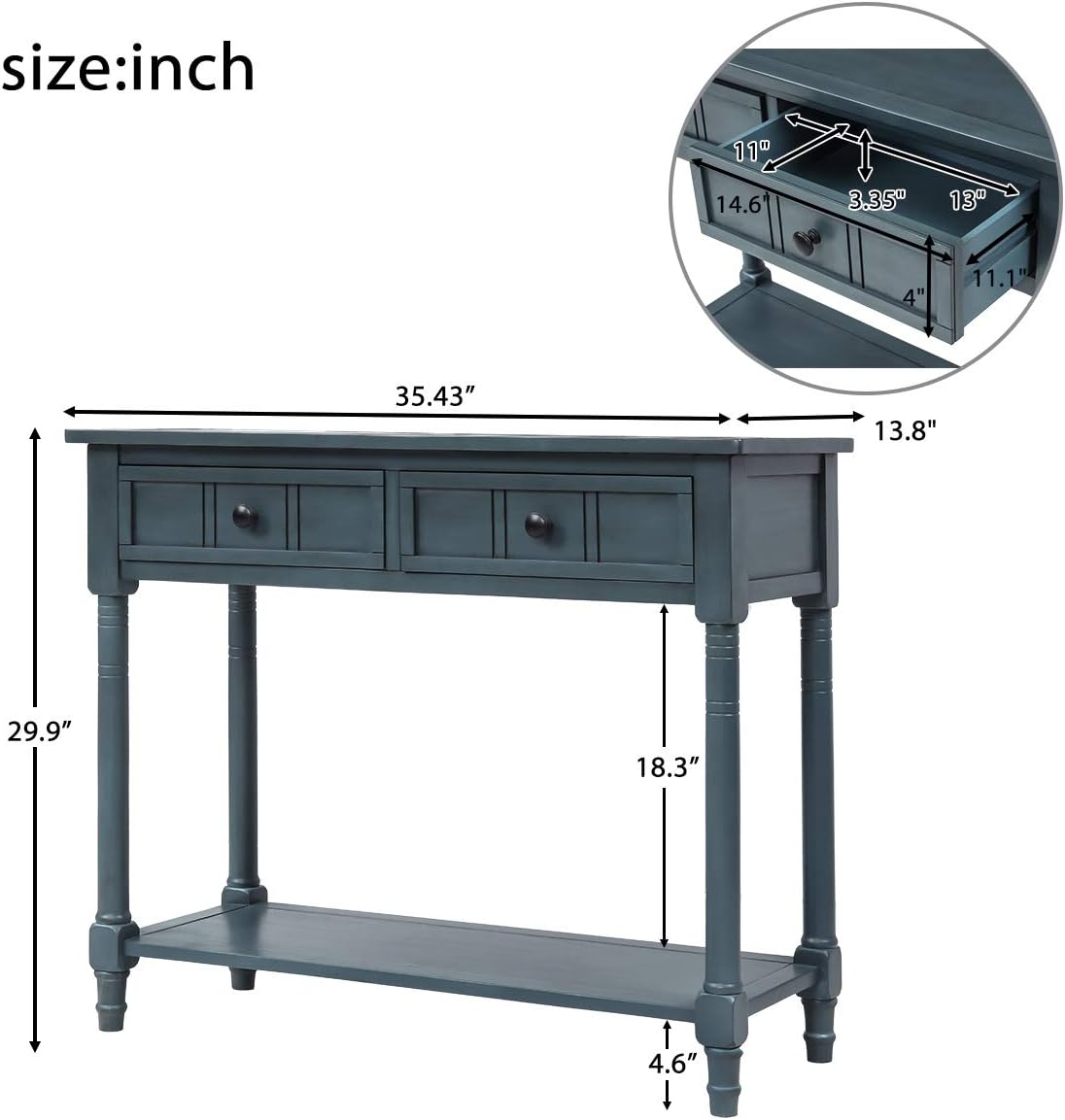 Navy Daisy Series Entryway Table with Storage Drawers and Bottom Shelf, 1 Set
