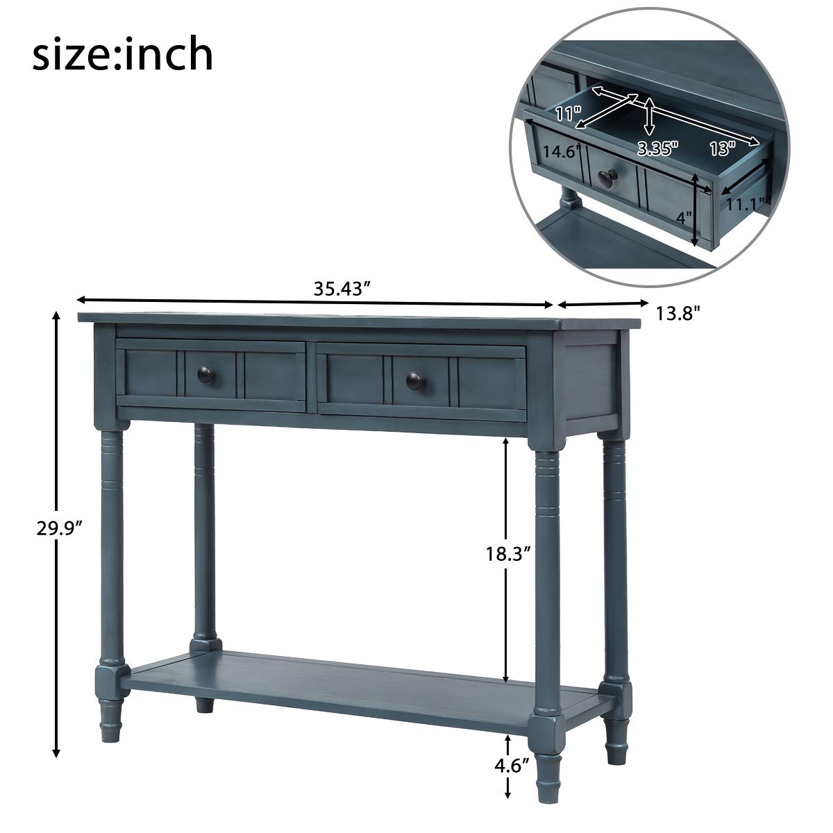 Navy Daisy Series Entryway Table with Storage Drawers and Bottom Shelf, 1 Set