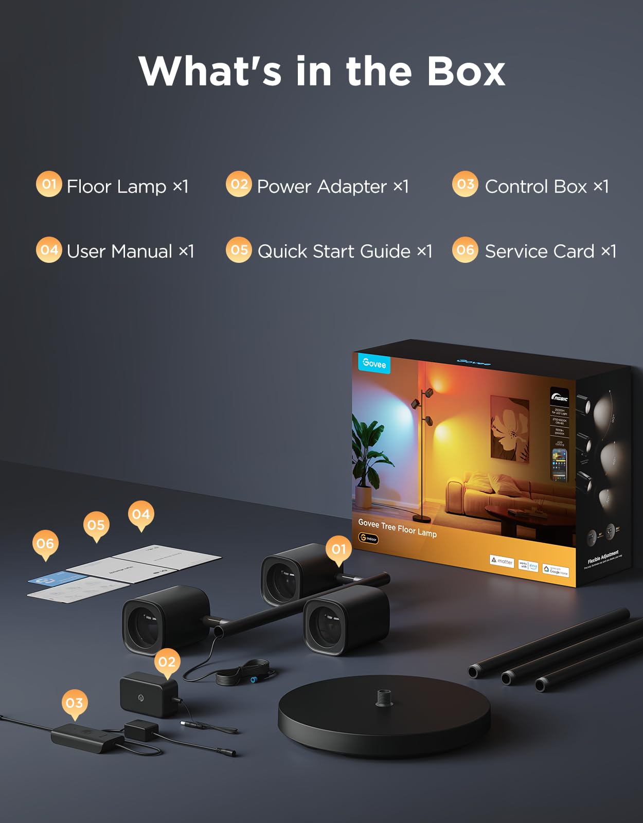 Tree Floor Lamp with Matter Compatibility - 3 Rotatable Lights & Music Sync