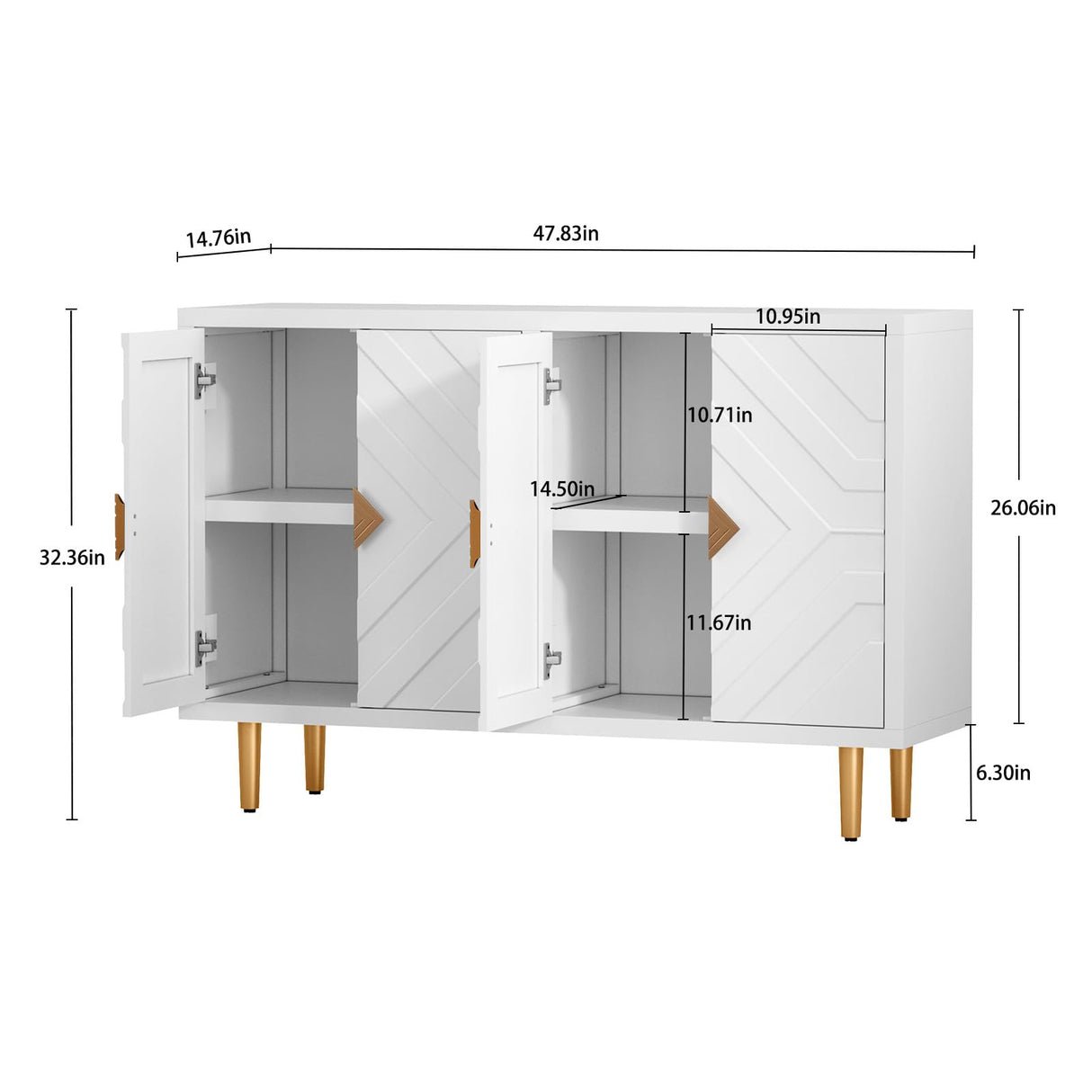 HLR 48" Buffet Cabinet with 4 Doors and Shelves, Modern Credenza Storage Cabinet with Embossed Pattern Doors, Storage Cabinet Sideboard for Living Room, Kitchen, Dining Room, Hallway