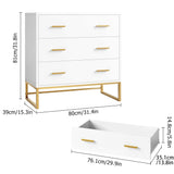 White Dresser with 3 Drawers, White Gold Dresser with Metal Handle and Frame