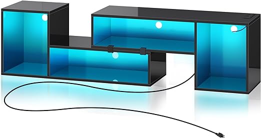 TV Stand, Deformable TV Stand with LED Strip & Power Outlets