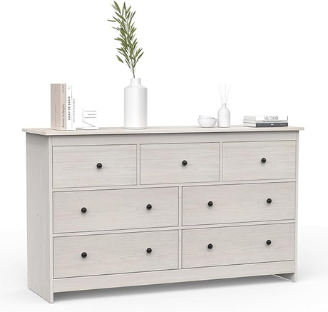 Dresser for Bedroom, 55" Long Dresser, Beige Dresser with Deep Drawer and Metal Hand