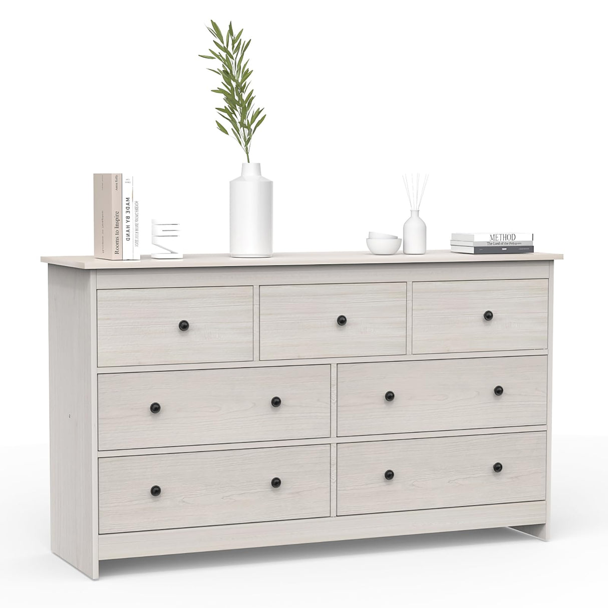 Dresser for Bedroom, 55" Long Dresser, Beige Dresser with Deep Drawer and Metal Hand