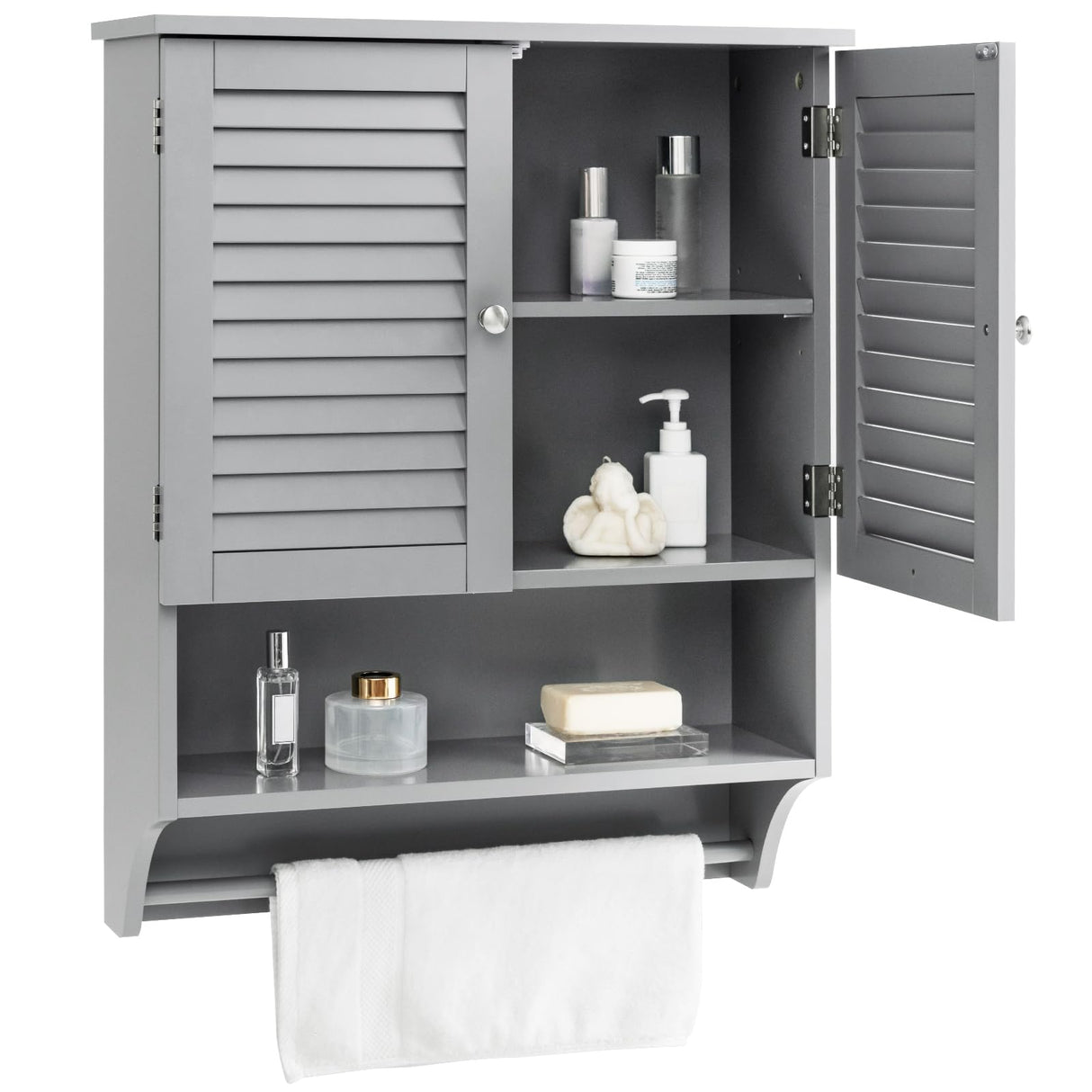 Bathroom Medicine Cabinet, Storage Cabinet with Double Louvered Doors