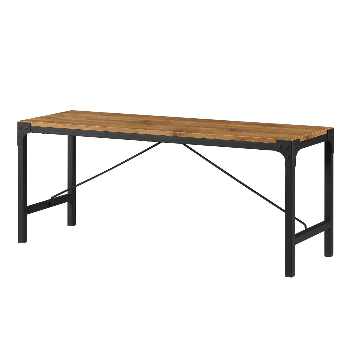 Avenue Metal and Wood Angle Iron Dining Bench, 46 Inch, Barnwood