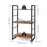 Small Bookshelf 3-Tier Bookcase, Metal Bookshelf for Study, Bedroom, Living Room and Kitchen, Height Adjustable (Brown)