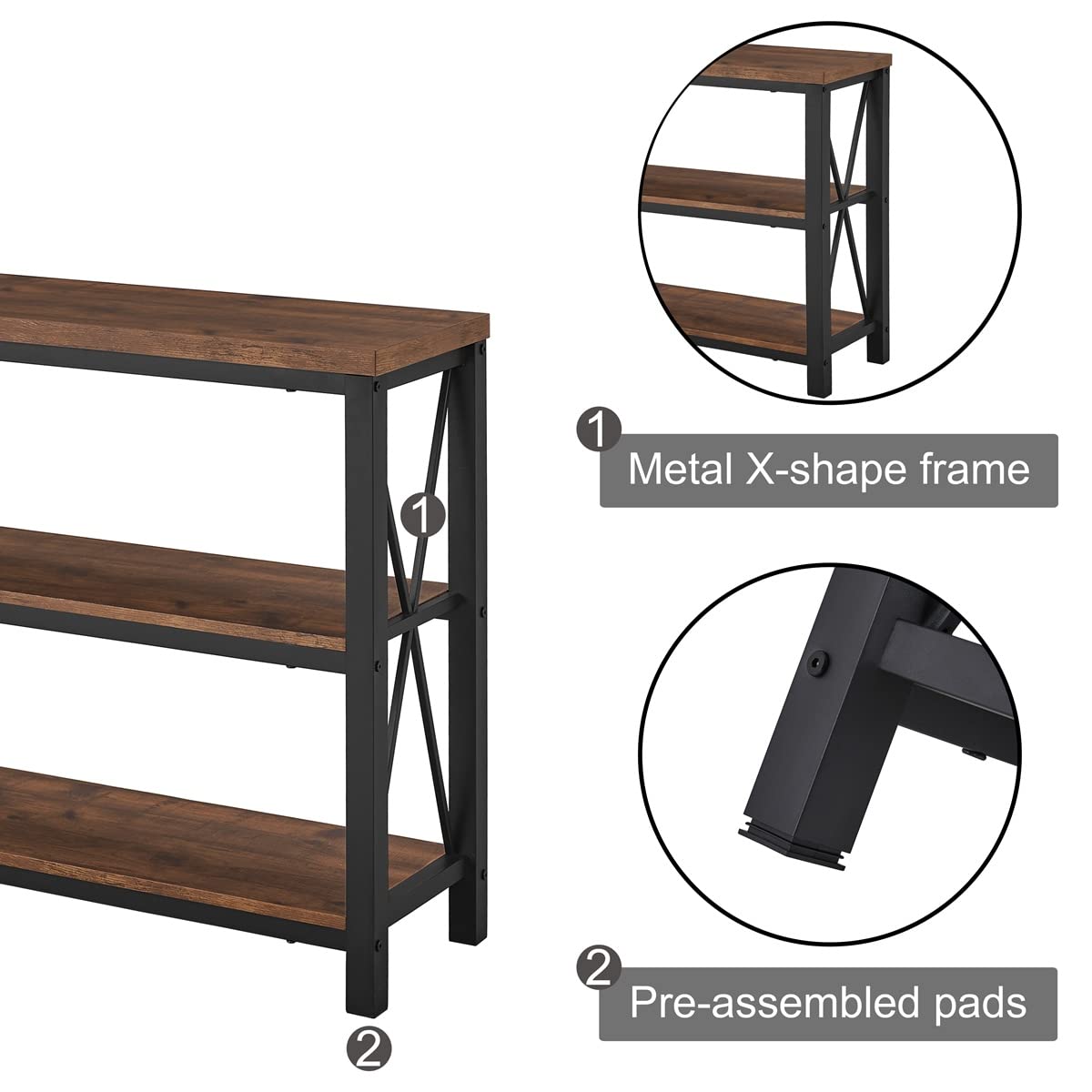 Rustic Console Table Behind Couch, Industrial Entryway Table with Shelves,