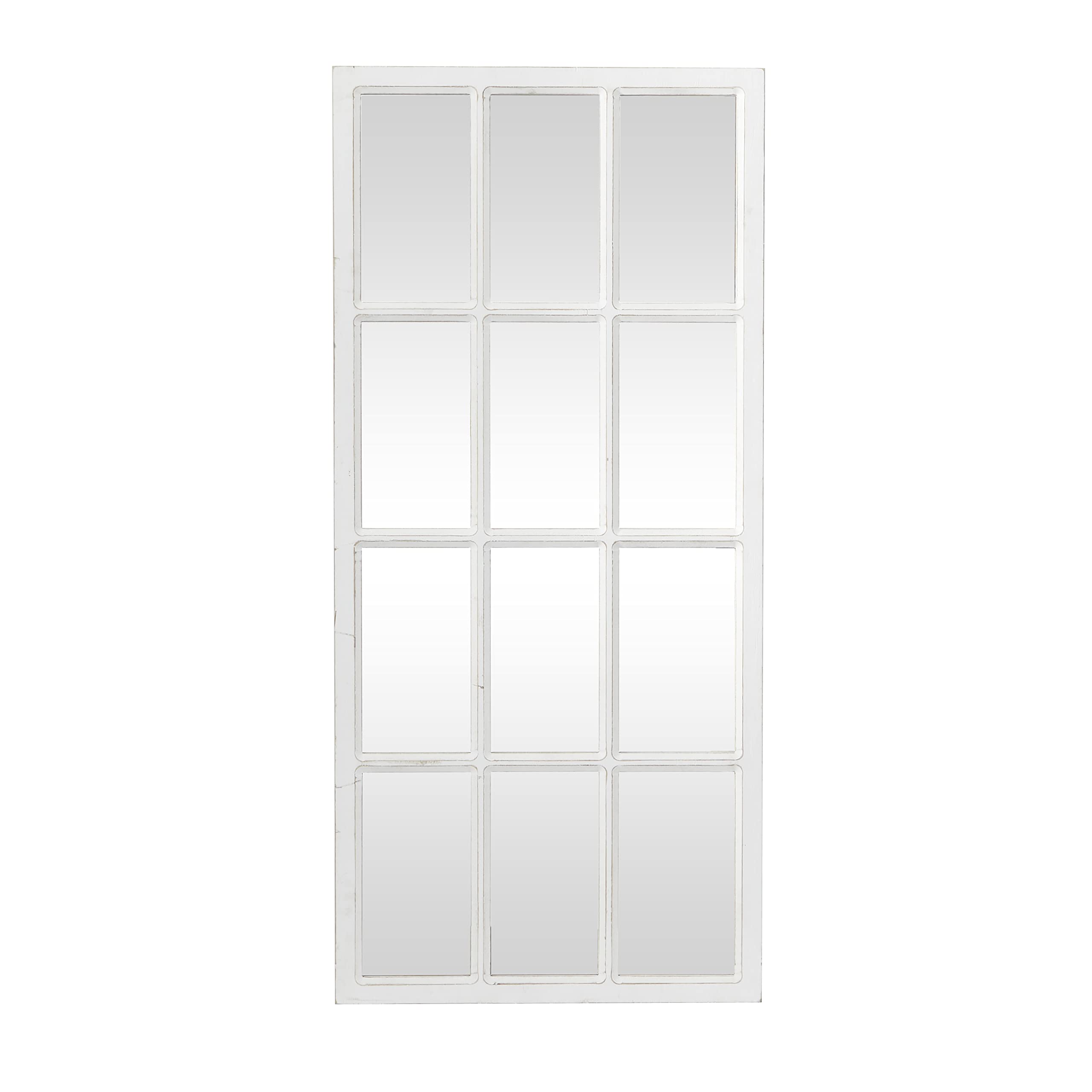 Wood Room Wall Mirror Window Pane Inspired Entryway Mirror, Wall Mounted Mirror 22" x 1" x 48",