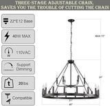 Wagon Wheel Chandelier 2 Tier 40” 22-Light, Height Adjustable Large Modern Industrial