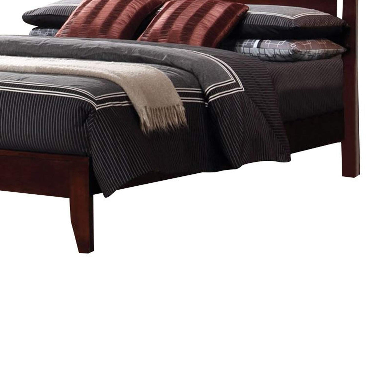 Queen Transitional Wooden Size Bed with Slatted Style Headboard, Brown