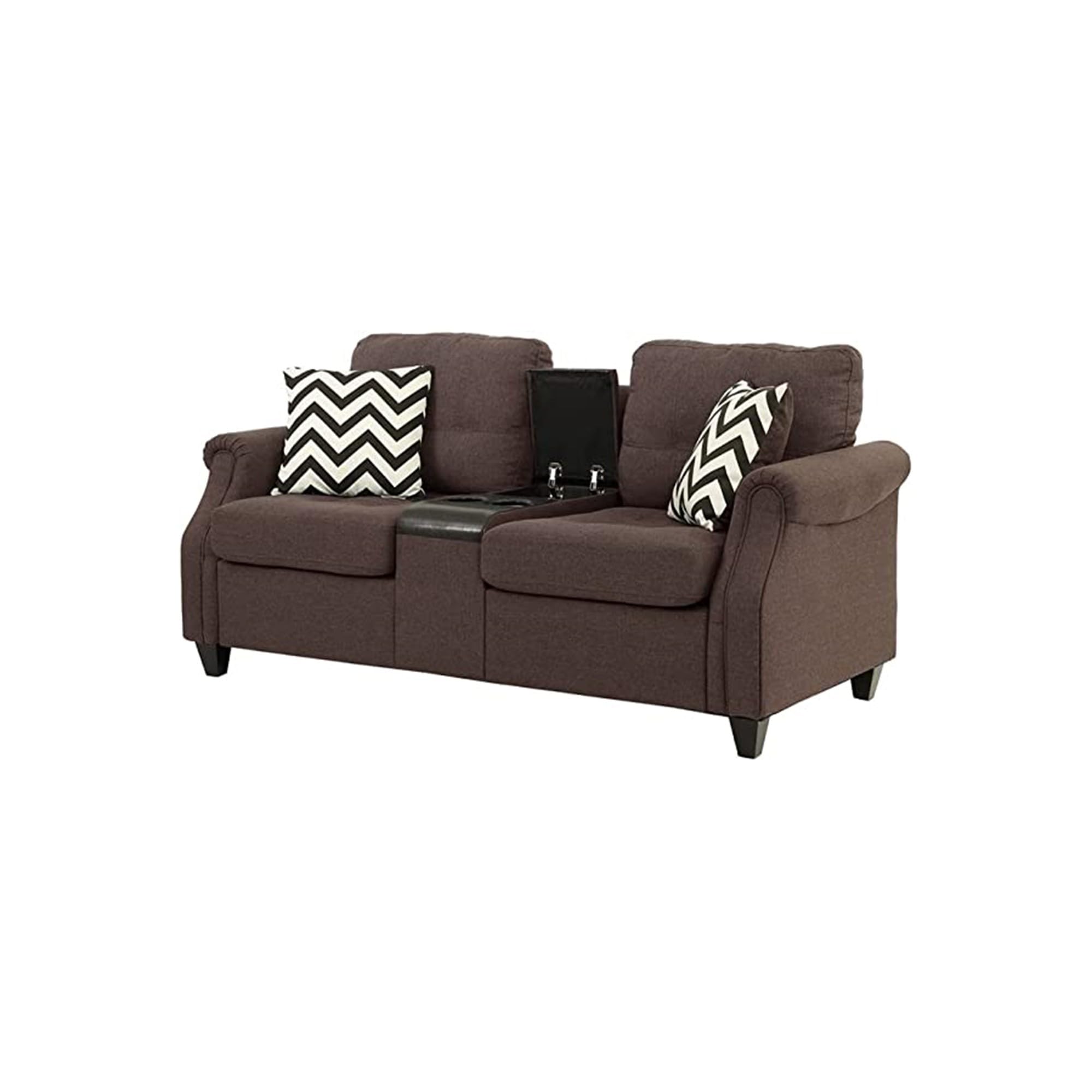 Noa Modern 2 Piece Sofa Loveseat Set, 4 Pillows, USB Ports, Dark, Brown