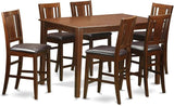 East West Furniture Dudley 7 Piece Counter Height Set Consist of a Rectangle Wooden Table and 6 Faux Leather Kitchen Dining Chairs, 36x60 Inch, Mahogany