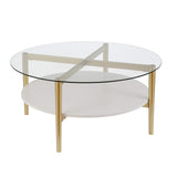 Otto 36'' Wide Round Coffee Table with MDF Shelf in Brass/White Lacquer