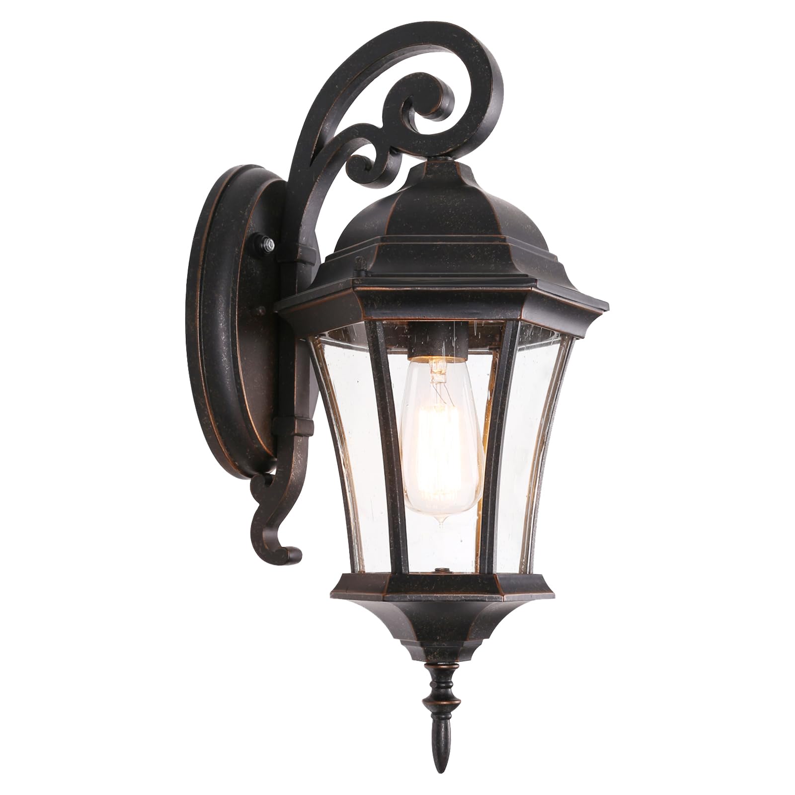 GOALPLUS Dusk to Dawn Outdoor Wall Light Fixture 18” High Antique Bronze Porch Light with Wall Mount, Vintage Waterproof Wall Sconce with Clear Seeded Glass, 1 Pack, LMMS3601-DNS