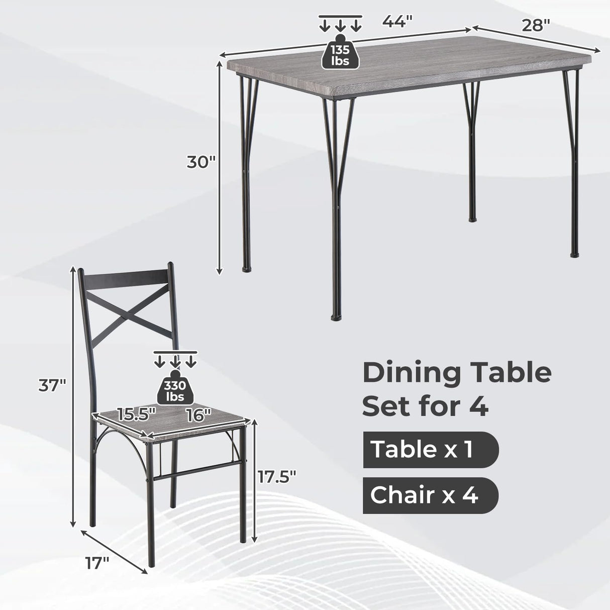 Tangkula Dining Table Set for 4, Modern Rectangular Dining Table & 4 Dining Chairs Set, Space-Saving Kitchen Dining Room Furniture Set, Dinette Set for Home Breakfast Nook