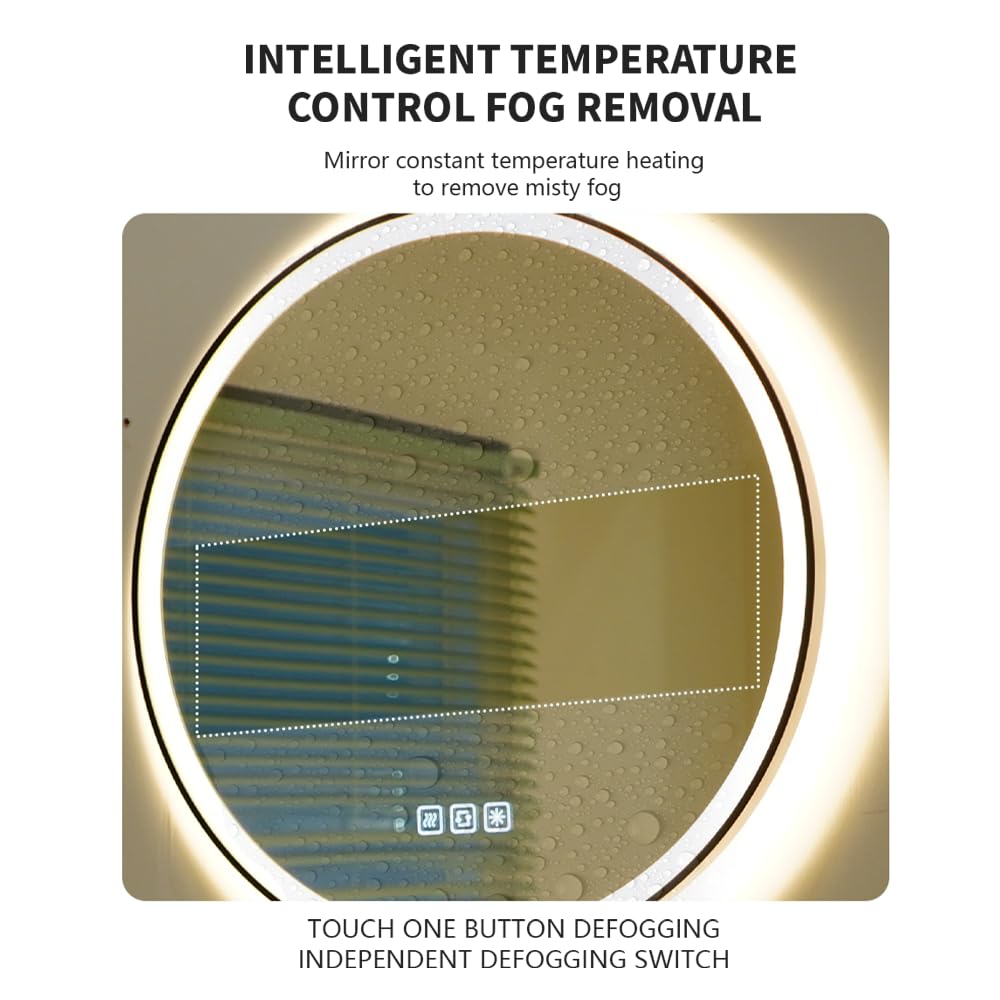 20-Inch Round LED Bathroom Mirror with Anti-Fog & Dimmable Lighting