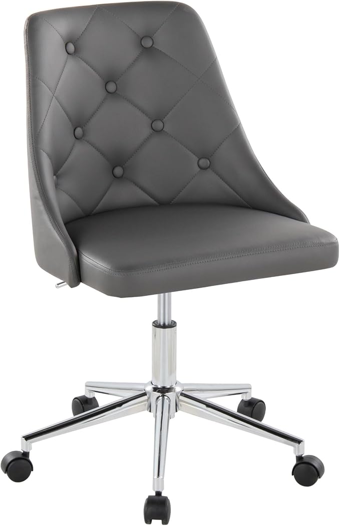 Ergonomic Gray Leather Home Office Chair with Back Support 360° Swivel Adjustable Height Wheels Ideal for Work Gaming Relaxation Modern Design for Comfort and Style