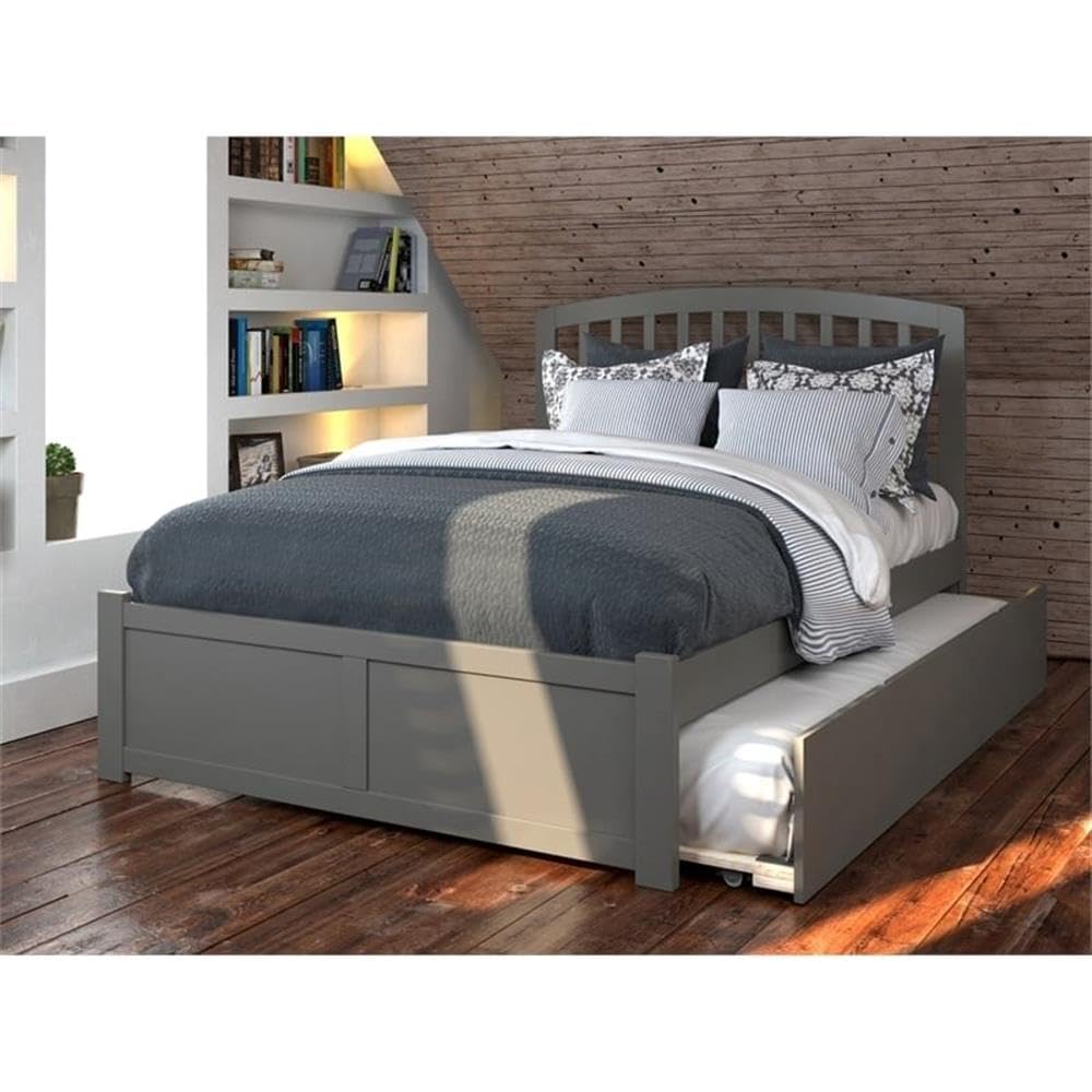 Solid Wood Full Platform Bed of with Twin Trundle in Gray