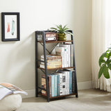 3 Tier Bookshelf, Industrial Bookcase Wood Storage Shelf with Metal Frame for Living Room