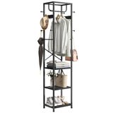 Coat Rack Freestanding, Hall Tree with 3 Storage Shelves and 12 Hooks, Metal Clothes Rack Stand