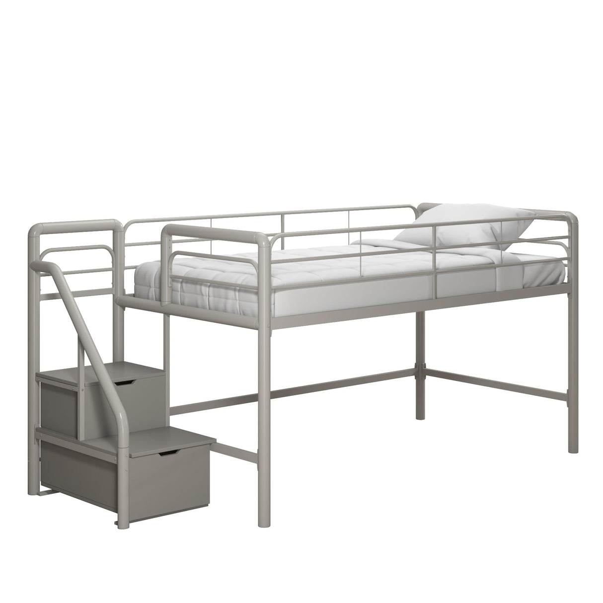 Junior Twin Metal Loft Bed with Storage Steps, Multifunctional Space-Saving Solution