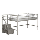 Junior Twin Metal Loft Bed with Storage Steps, Multifunctional Space-Saving Solution