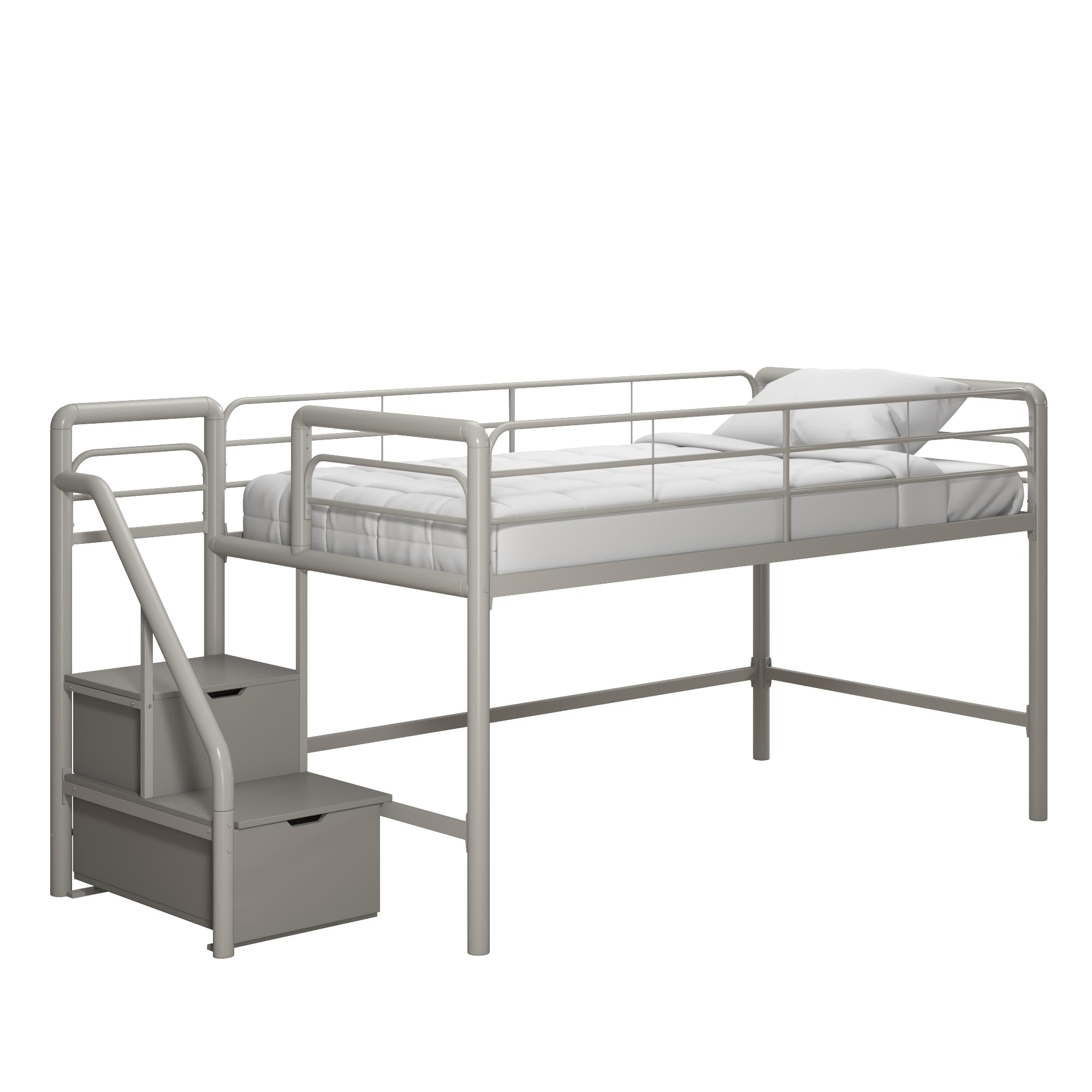 Junior Twin Metal Loft Bed with Storage Steps
