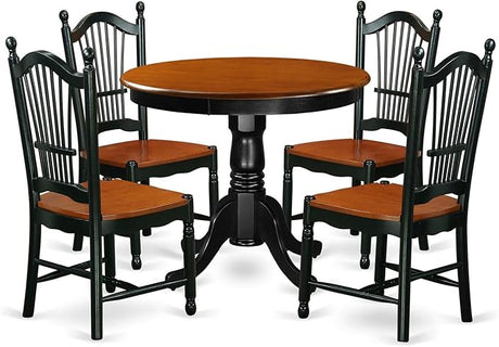 BCH-W 5 Piece Dining Room Table Set Includes a Round Wooden Table with Pedestal and 4