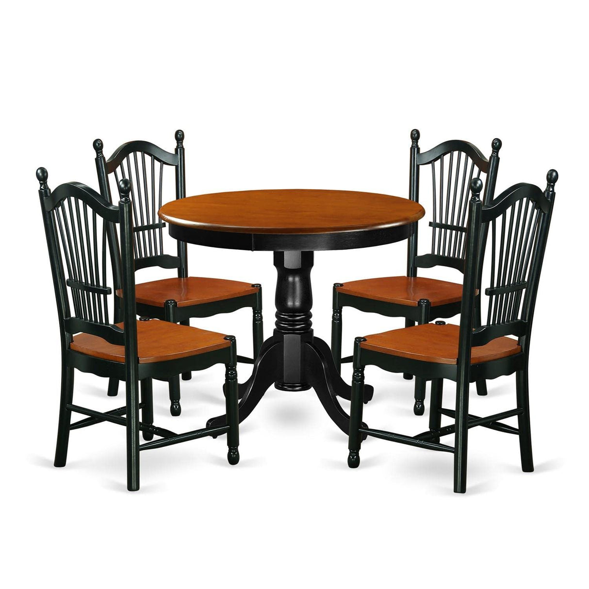 BCH-W 5 Piece Dining Room Table Set Includes a Round Wooden Table with Pedestal and 4