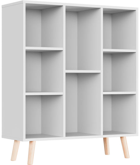 White Small Bookshelf, Wood 8 Cube Storage Organizer Book Shelves