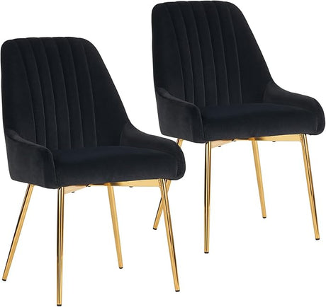 Modern Dining Chairs Set of 2, Velvet Dining Room Chairs with Golden Metal Legs