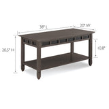 10058-GR Rustic Coffee Table with Shelf, Smoke Gray/Black Slate Stone