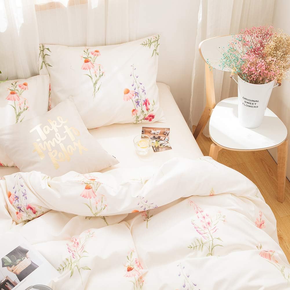 Botanical Floral Comforter Set Pink Flowers Comforter Set Pink Lavender Flowers Printed